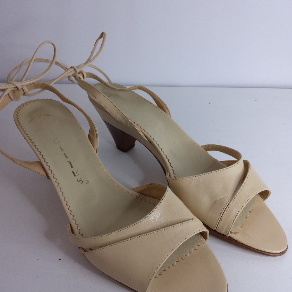 Vero Cudio Tan Leather SlingBack Ankle Tie Sandals size 8N